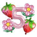 Kit de ballons fraise et fleur avec chiffre 5 rose pour décoration d'anniversaire - Combinaison Fraise Numéro 5