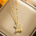 Gouden titanium ketting met teddybeer hanger en witte zirkonia in een doosje - Volledig Diamanten Berenketting / Goud(548)