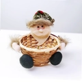 Bamboo Christmas storage basket with a plush Santa Claus figure and a red knitted bell hat - Bell Santa Claus