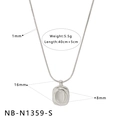 Silberne Edelstahlkette mit rechteckigem Anhänger und weißem Perlenstein für Damen - Silber Weißer Rechteckiger Anhänger (NB-N1359-S)