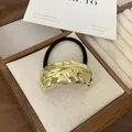 Minimalist gold textured metal hair cuff with elastic band for punk ponytail styling - 2# Gold Irregular Arc