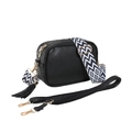 Black pebble leather crossbody bag with geometric woven strap and gold hardware accents - Black
