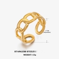 Adjustable 18K gold plated stainless steel Cuban chain link open ring for women - Chain Link Open Ring / Gold