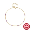 Pulsera de plata S925 bañada en oro con seis elegantes piedras de circón púrpura - Dorado-Zirconia Violeta