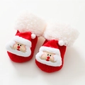 Thick warm coral fleece baby Christmas socks with red 3D Santa Claus and fur trim - S (0-1 Year Old) / Red Santa Claus