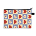 Large capacity makeup bag with heart and flower checkerboard print and zipper closure - EU 30