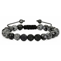 Handmade beaded bracelet set with volcanic lava, obsidian stones and adjustable cord - Snowflake Bead & Lava Stone