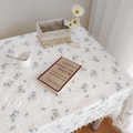 Japanische Tischdecke aus Baumwollleinen mit grünem Blumenmuster und Fransenbordüre - 40x60cm / Flieder