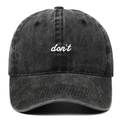 Vintage washed black cotton baseball cap with white don't script embroidery on front - Black