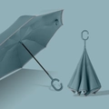 Teal double-layer inverted umbrella with C-shaped handle and windproof laser holes - Dark Night Green - Manual Inverted
