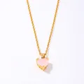 Pink heart zircon necklace in gold-plated stainless steel with 45cm chain - Gold Pink Jade