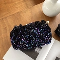 Elegant vintage velvet clutch with iridescent sequins and pearl zipper pendant detail - Colorful