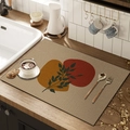 Tappetino scolapiatti in finto lino con foglie astratte gialle su piano in legno - 30*40cm [Diatomite Ispessita Potenziata] / Ritmo di Foglia Marrone