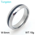 Anello in tungsteno argento sfaccettato da 6mm con fascia centrale nera lucida - Stile Cinturino Nero in Acciaio al Tungsteno Sfaccettato (KR114264-TS)