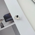 Retro S925 sterling silver open ring featuring a large rectangular black gemstone - JZ0073-Black Gemstone Open Style