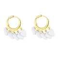 Boucles d'oreilles cœur dorées avec cinq breloques en émail blanc pour femmes - Blanc