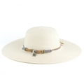 Beige wide brim straw sun hat with starfish pendant and colorful beads decoration - M (56-58cm) / Cream