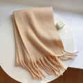 Chunky beige knitted scarf with long tassels in a minimalist cozy winter aesthetic - 230*35cm / 12# Cream Orange