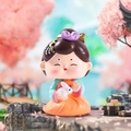 Ancient style Tang lady figurine in orange and green hanfu holding a white rabbit - Holding Rabbit