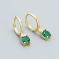 Boucles d'oreilles huggies en argent 925 doré avec zircon vert et petits cristaux - Argent 925 / Or (Zircone Verte)