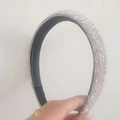 Glittering silver rhinestone padded headband with soft black fabric lining for women - Non-slip Black Base White