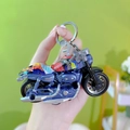 Detailed miniature blue alloy motorcycle keychain with colorful graffiti patterns - Motorcycle Keychain - Blue