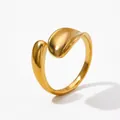 Elegant gold PVD plated stainless steel open ring with a minimalist organic teardrop design - Gold(KBJ453)