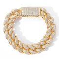 20mm gold iced out Cuban link bracelet with micro-pave zircons for men in hip hop style - 7inch Gold