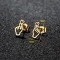 Miniature gold stainless steel gesture heart earrings with hollow heart detail 8mm x 5mm - Finger Heart / Gold
