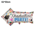 Arrow-shaped graduation party balloon with star patterns and mortarboard icon, 82*50cm size - White Graduation Arrow Balloon