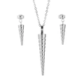 Silver stainless steel jewelry set featuring spiral cone necklace and stud earrings - Steel Color (KS140216-K)