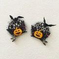 Details von Halloween-Haarspangen mit glitzernden Kürbisgesichtern und Fledermausmotiven - Kürbis-Stil Haarklammern Set