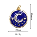 Vue détaillée du pendentif émaillé lune et étoile plaqué or 18k avec dimensions - Style Étoile Lune Strass Bleu (DZ-002)