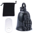Motorcycle guardian bell with skeleton middle finger design and black velvet gift pouch - Black (Pendant With Pouch And Tag)
