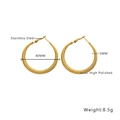 Technical drawing showing 40mm diameter and 5mm width of these gold hollow hoop earrings - 40mm Simple Smooth Style (E310)