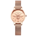 Orologio Hannah Martin da donna in oro rosa con ape 3D e cinturino a maglia milanese - Stile Quadrante Oro Rosa (HM-112)