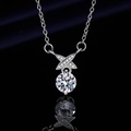 Silver plated necklace with round cut cubic zirconia pendant and micro-set cross accent - Xl-164 [with Chain]
