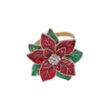 Christmas poinsettia napkin ring with red enamel petals and crystals on gold base - Red Christmas Flower Ball