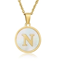 18K gold plated necklace with circular N-letter pendant and mother of pearl inlay - White Mother of Pearl Letter N