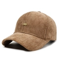 Brown herringbone baseball cap with a gold metal ollp logo in a structured classic fit - Adjustable / Deep Beige