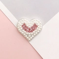 DIY heart charm with white pearls and pink rhinestones for clog shoe decoration - Silver Heart Pink