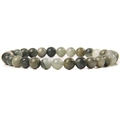 Green natural stone barrel beaded bracelet with cat eye effect and polished finish - Grey Green Cat Eye Stone