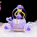 Purple pumpkin carriage crystal ball music box with violin girl figurine and dream text - MA Large 100 Snowfall + Inner Rotation + Light / 2089 Purple (Sailor Moon style)