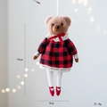 Süßer Teddybär Plüschanhänger mit rot-schwarz kariertem Kleid und Spitze, 19cm Höhe - Prinzessin Bär
