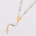Collar de rosario con perlas de colores de estilo francés y cruz dorada elegante - Dorado Color Mezclado 3