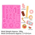 Pink silicone chocolate dessert mold with various shapes like donuts and gingerbread men - Pink B418