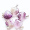 Set of five polished 15mm purple amethyst heart pendants with silver metal clasps - Amethyst