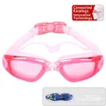 Pink anti-fog swimming goggles with integrated earplugs and adjustable silicone strap - Transparent Pink