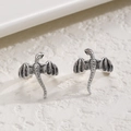 Retro dragon ear cuff in antique silver finish with detailed wing scales for non-pierced ears - Antique Silver Style