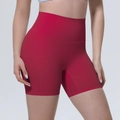 Short de yoga sans couture taille haute pour femme en rouge vin stretch et doux - S / Carmin